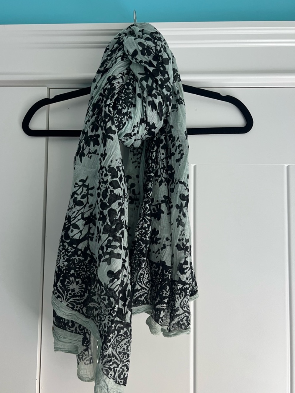 Floral Paisley Crinkle Gauze Scarf - Black & Sage Green Lightweight Shawl Wrap
